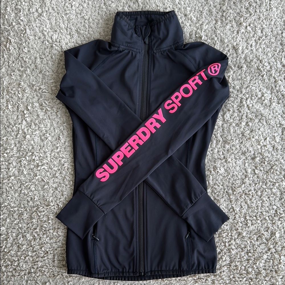 Superdry Sport Black Zipped Top with Pink Logo